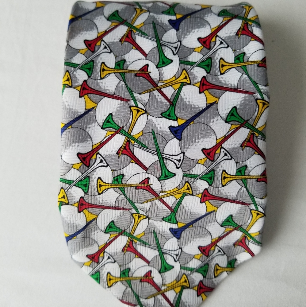 Briefly Stated golf balls and tees print tie